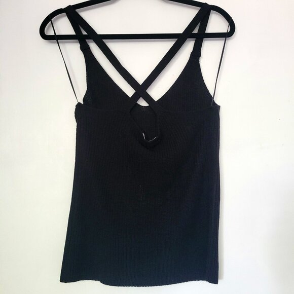 Pink Republic Lightweight Knitted Black Sweater Tank Cross Back Size Large - Picture 2 of 9